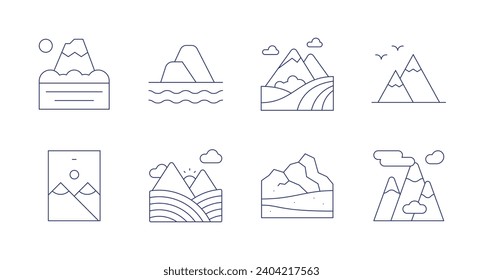 Mountain icons. Editable stroke. Containing mountain, land, mountains, landscape.