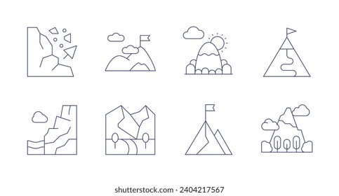 Mountain icons. Editable stroke. Containing avalanche, mountain, mountains, goal.