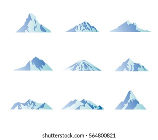 Mountain icons or logotypes. Vector illustration of mountains isolated on white background.