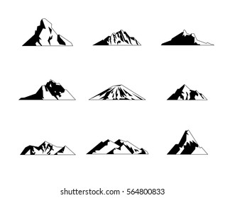 Mountain icons or logotypes. Vector illustration of mountains isolated on white background.