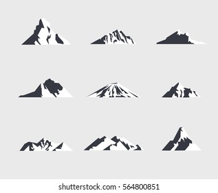 Mountain icons or logotypes. Vector illustration of mountains isolated on white background.