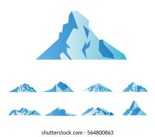 Mountain icons or logotypes. Vector illustration of mountains isolated on white background.