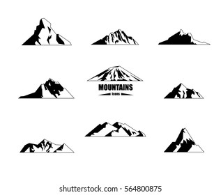 Mountain icons or logotypes. Vector illustration of mountains isolated on white background.
