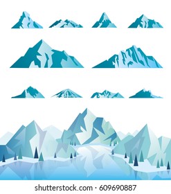 Mountain icons or logotypes. Vector illustration of mountains landscape isolated on white background.