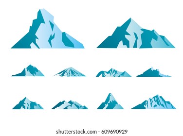Mountain icons or logotypes. Vector illustration of mountains landscape isolated on white background.