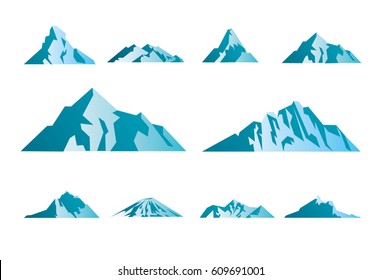 Mountain Icons Or Logotypes. Vector Illustration Of Mountains Landscape Isolated On White Background.