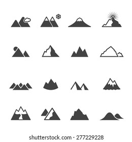 mountain icons, mono vector symbols