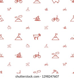 mountain icons pattern seamless white background. Included editable outline skiing, goat, flag on mountain, bicycle, sun rise icons. mountain icons for web and mobile.