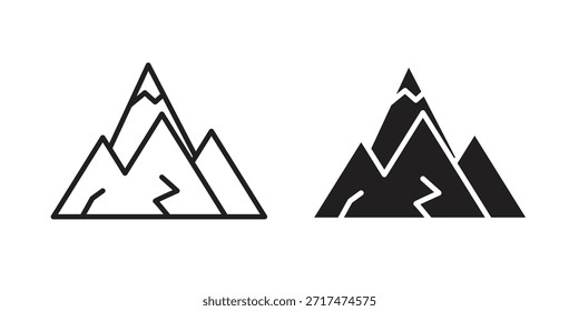 Iconos de montaña. Píxel perfecto. Icono de contorno de Vector. Concepto de logotipo plano.