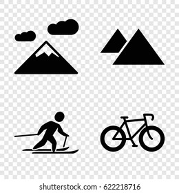 Mountain icons set. set of 4 mountain filled icons such as skiing, mountain