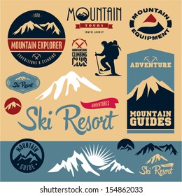 Mountain icons set. Mountain climbing. Climber. Ski Resort labels collection.