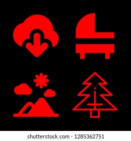 mountain icons set with cradle, download from the filled cloud and pine vector set