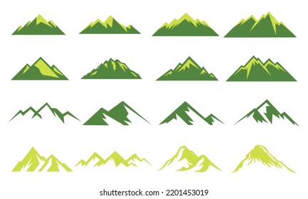 Juego De Iconos De Montaña. Montaña de caricatura plana. Logo de la montaña. Ilustración vectorial