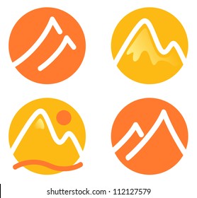 Mountain icons set isolated on white ( orange and yellow )