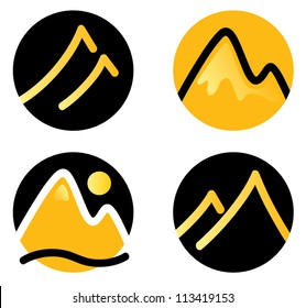 Mountain icons set isolated on white ( gold and black )