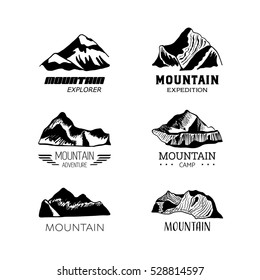 Mountain icons set isolated on white background