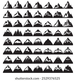 Mountain icons set. mountains of various shapes, icon collection. Line with editable stroke