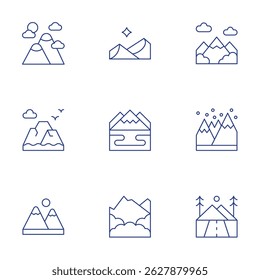 Mountain icons set. Thin Line style, editable stroke. mountain, mountains, road trip, north star.