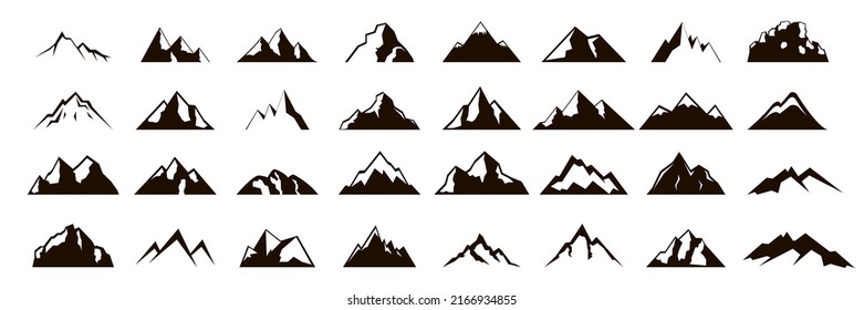 Mountain icons set. Vector silhouette