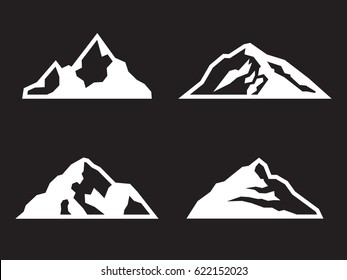 Mountain Icons Set. White on a black background
