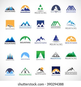 Mountain Icons Set-Isolated On White Background-Vector Illustration,Graphic Design.For Web, Websites, App, Print, Presentation Templates, Mobile Applications And Promotional Materials. Different Shape