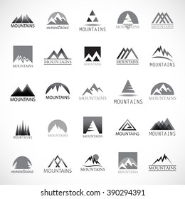 Mountain Icons Set-Isolated On White Background-Vector Illustration,Graphic Design.For Web, Websites, App, Print, Presentation Templates, Mobile Applications And Promotional Materials. Different Shape