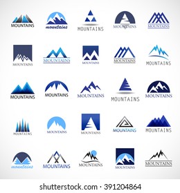 Mountain Icons Set-Isolated On White Background-Vector Illustration,Graphic Design.For Web, Websites, App, Print, Presentation Templates, Mobile Applications And Promotional Materials. Different Shape