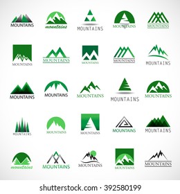 Mountain Icons Set-Isolated On White Background-Vector Illustration,Graphic Design.For Web, Websites, App, Print, Presentation Templates, Mobile Applications And Promotional Materials. Different Shape