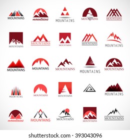 Mountain Icons Set-Isolated On White Background-Vector Illustration,Graphic Design.For Web, Websites, App, Print, Presentation Templates, Mobile Applications And Promotional Materials. Different Shape