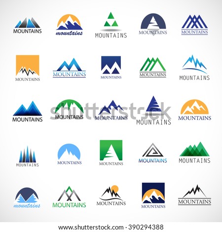 Mountain Icons Set-Isolated On White Background-Vector Illustration,Graphic Design.For Web, Websites, App, Print, Presentation Templates, Mobile Applications And Promotional Materials. Different Shape