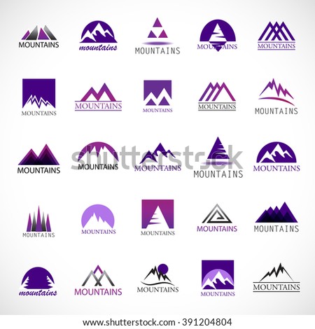 Mountain Icons Set-Isolated On White Background-Vector Illustration,Graphic Design.For Web, Websites, App, Print, Presentation Templates, Mobile Applications And Promotional Materials. Different Shape