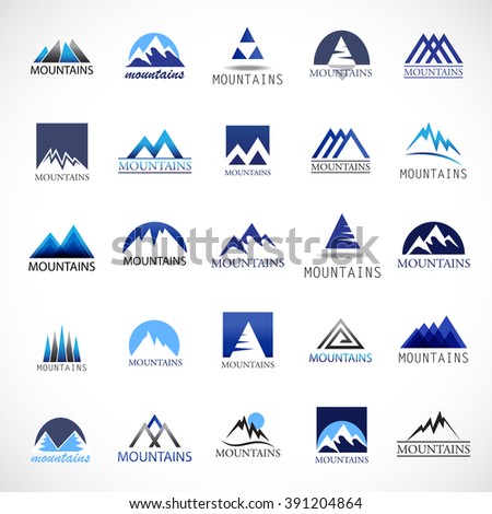 Mountain Icons Set-Isolated On White Background-Vector Illustration,Graphic Design.For Web, Websites, App, Print, Presentation Templates, Mobile Applications And Promotional Materials. Different Shape