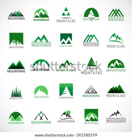 Mountain Icons Set-Isolated On White Background-Vector Illustration,Graphic Design.For Web, Websites, App, Print, Presentation Templates, Mobile Applications And Promotional Materials. Different Shape