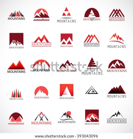 Mountain Icons Set-Isolated On White Background-Vector Illustration,Graphic Design.For Web, Websites, App, Print, Presentation Templates, Mobile Applications And Promotional Materials. Different Shape