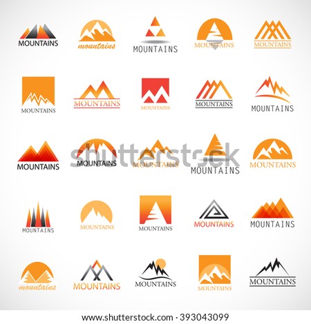 Mountain Icons Set-Isolated On White Background-Vector Illustration,Graphic Design.For Web, Websites, App, Print, Presentation Templates, Mobile Applications And Promotional Materials. Different Shape