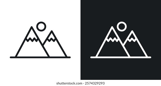 Mountain icons in thin black and white stroke liner style