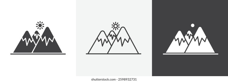 Mountain icons in Thin line black color. flat simple vector symbols illustration.
