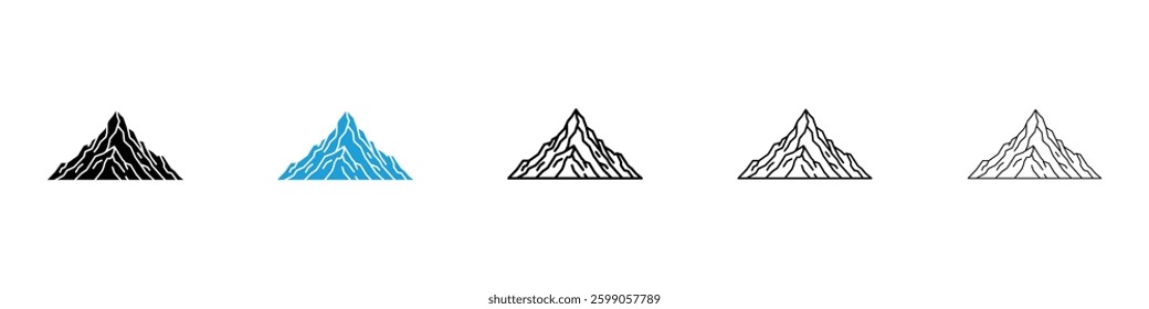 Mountain icons vector illustrations in black and blue colors for web and ui designs