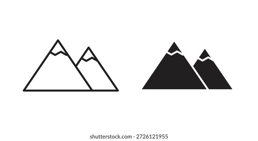 Símbolo de Vector de iconos de montaña con trazo editable y versiones planas