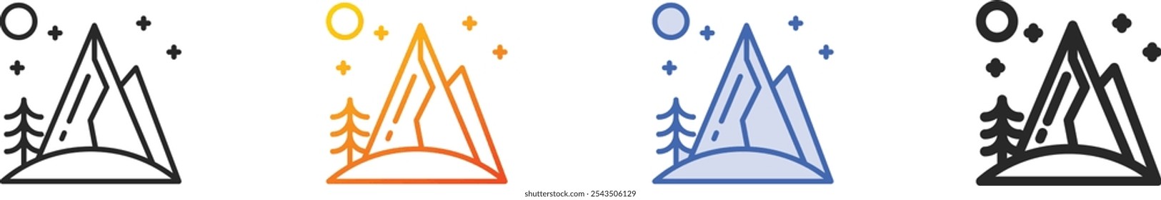 mountain icon.Thin Linear, Gradient, Blue Stroke and bold Style Design Isolated On White Background