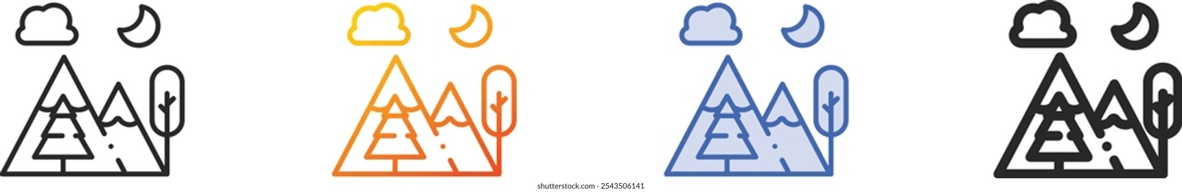 mountain icon.Thin Linear, Gradient, Blue Stroke and bold Style Design Isolated On White Background
