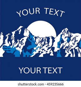 Mountain illuminated moon. Place for text. Simple vector. 