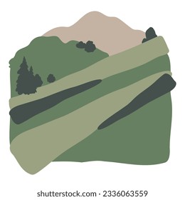 mountain illustration, abstract landscape clipart, vector nature background, travel road trip clip art, forest images flatstyle, simple landscape, outdoor scenery