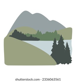 mountain illustration, abstract landscape clipart, vector nature background, travel road trip clip art, forest images flatstyle, simple landscape, outdoor scenery