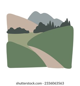 mountain illustration, abstract landscape clipart, vector nature background, travel road trip clip art, forest images flatstyle, simple landscape, outdoor scenery