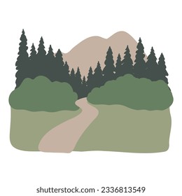 mountain illustration, abstract landscape clipart, vector nature background, travel road trip clip art, forest images flatstyle, simple landscape, outdoor scenery