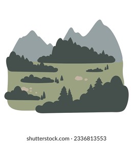 mountain illustration, abstract landscape clipart, vector nature background, travel road trip clip art, forest images flatstyle, simple landscape, outdoor scenery
