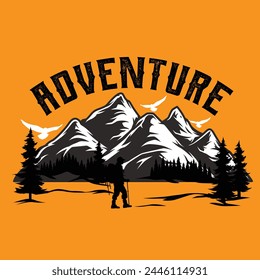 Mountain illustration adventure campfire hiking  Outdoor summer beach surf Camping Vintage Retro travel summer camping, traveling, trip, hiking, camper, nature, journey, Summer Camp T shirt design 