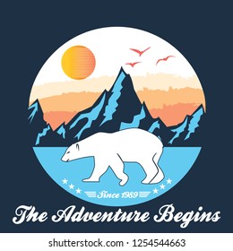 Mountain illustration and bear . Vectors for t shirt