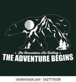 Mountain illustration and bear . Vectors for t shirt